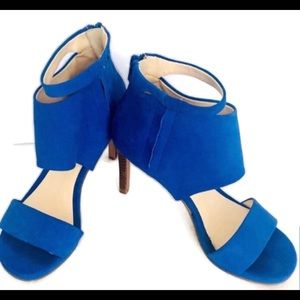 9 West Blue Suede Cuffed High Heels
